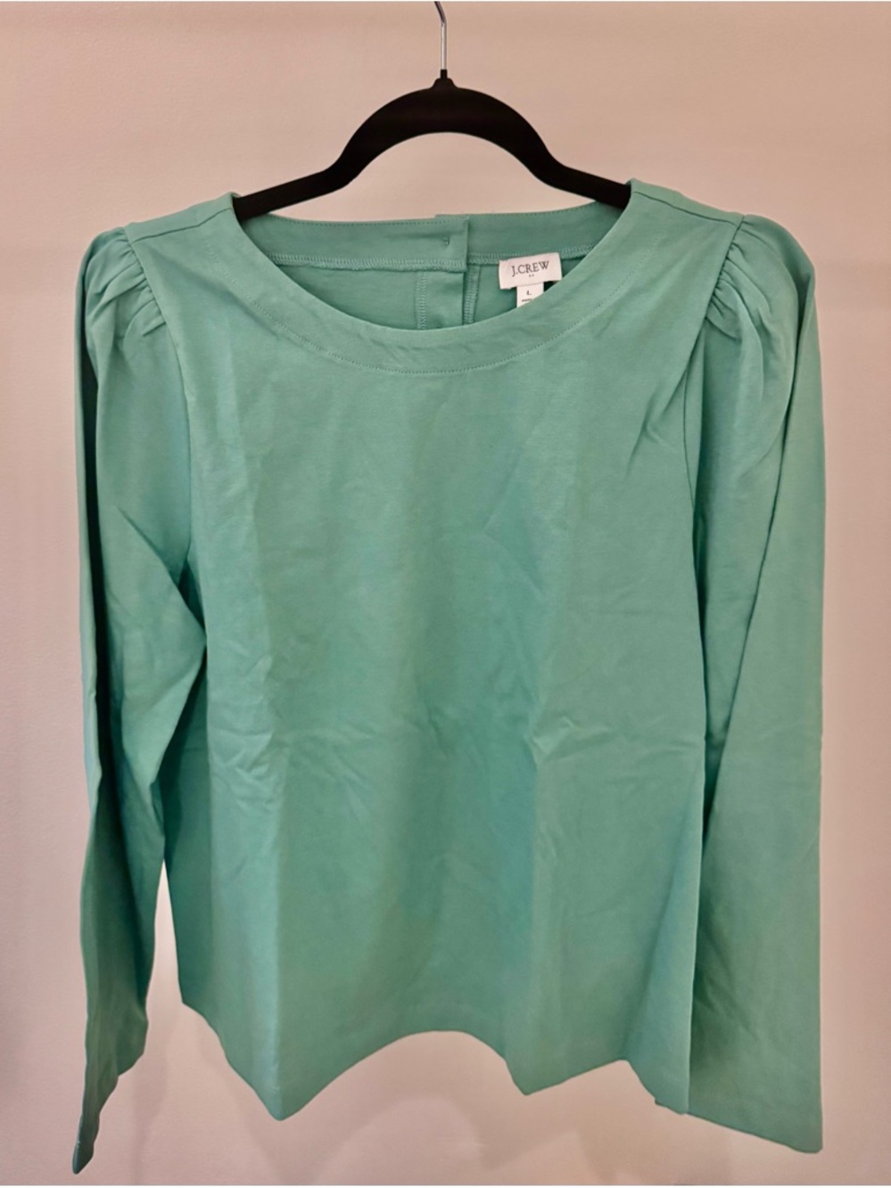 J. Crew Seafoam Green Long Sleeve Puff-Shoulder Tee